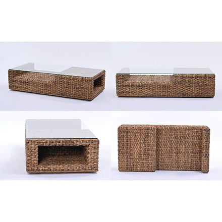 リビングテーブル 120cm幅 センターテーブル ガラステーブル ラタン バナナリーフ アジアン ナチュラル