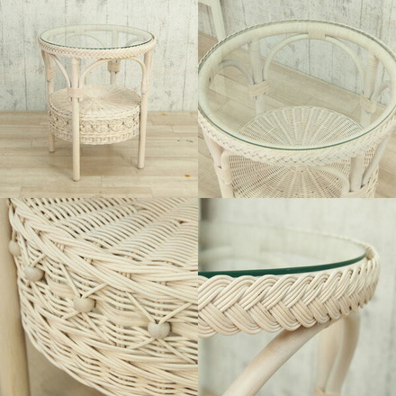 フィオーレ ガラステーブル (ホワイトウォッシュ) 籐家具 テーブル コーヒーテーブル