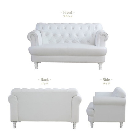 ソファ ボタン ロマンチック ガーリー レザーソファー 2人用 ホワイト 二人掛け 白 2pソファ