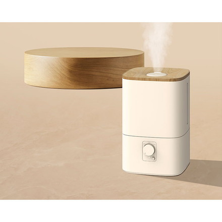 上部給水加湿機 ウッドモイスト 4L 最大10畳 ハイブリッド式 超音波式兼用 無段階調節 アロマトレイ THREEUP グレージュ