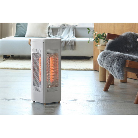 WOOD STYLE トライアングルヒーター 三面 広範囲 ハンドル付 ダイヤル式 木目調 首振りなし 転倒時自動オフ 温度ヒューズ 7モード グレージュ THREEUP スリーアップ