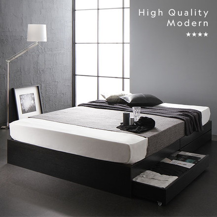 ベッド 収納付き 引き出し付き 木製 省スペース コンパクト ヘッドレス シンプル モダン ブラック セミダブル