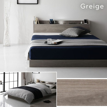 ベッド 低床 ロータイプ すのこ 木製 LED照明付き 宮付き 棚付き コンセント付き シンプル