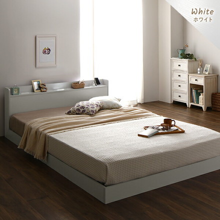 ベッド 低床 ロータイプ すのこ 木製 LED照明付き 宮付き 棚付き コンセント付き シンプル