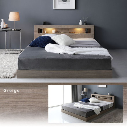 ベッド セミシングル 国産ポケットコイルマットレス付き ブラック 低床 すのこ 照明付 宮付 棚付