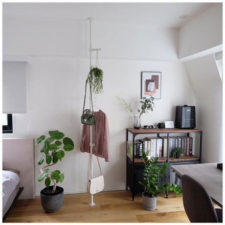 ポールハンガーセット フック大小2個入り コートハンガー 突っ張り棒 フック付き ハンガーラック ポールスタンド ホワイト