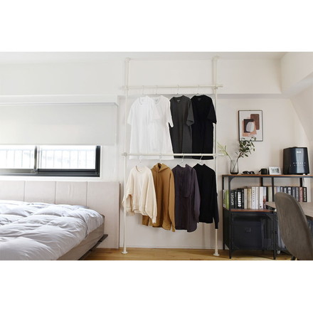 つっぱりハンガー 2段タイプ 幅70~120cm ハンガーラック 突っ張り棒 物干し竿 脱衣所 ランドリー ブラック