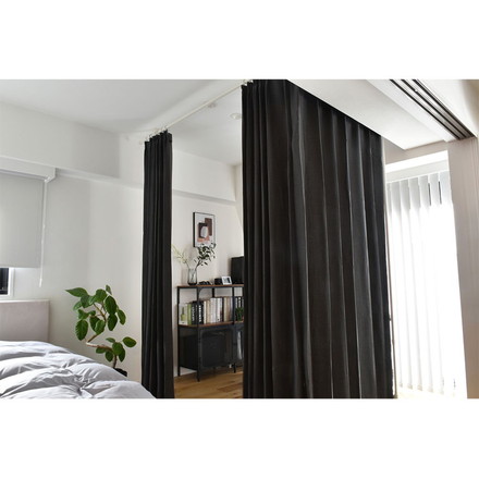 つっぱりカーテンレール L字コーナー用 リングランナー40個付き 幅120~200cm カーテンポール TOSO トーソー Naivis ナイビス ブラック