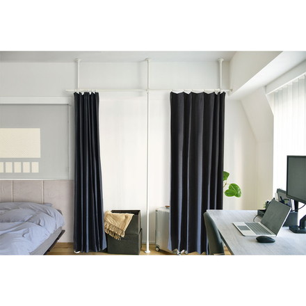 つっぱりカーテンレール 中間支柱付き リングランナー20個付き 幅200~300cm カーテンポール TOSO トーソー Naivis ナイビス ブラック