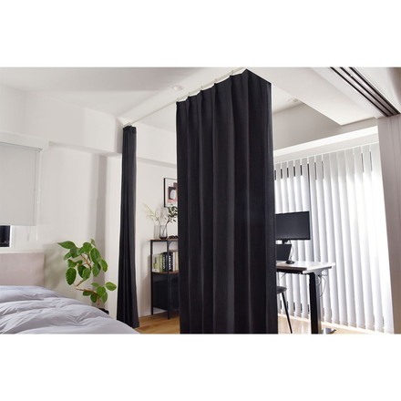 つっぱりポール リングランナー30個付き 幅200~300cm カーテンポール 突っ張り棒 間仕切りパーテーション ブラック