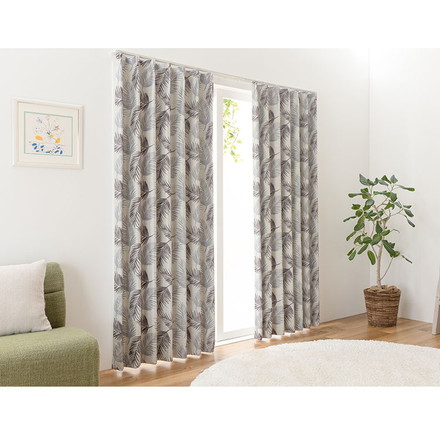 2級遮光 カーテン リーフ柄 2枚組 幅100 丈135 178 200 北欧 リーフ柄 葉っぱ シック 幅100×長さ135cm2枚組