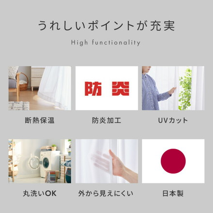 日本製 多サイズ 防炎 UVカットレース 断熱 保温 遮熱 多機能 省エネ エコ 節電 遮像レース 幅100×丈133cm2枚組