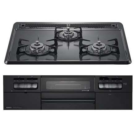 N3WT5RWTQ1 LP メタルトップ ノーリツ ビルトインガスコンロ NORITZ メタルトップシリーズ プロパンガス用・3口・無水両面焼・60cm・ホーロートップ・サイドモールレス仕様