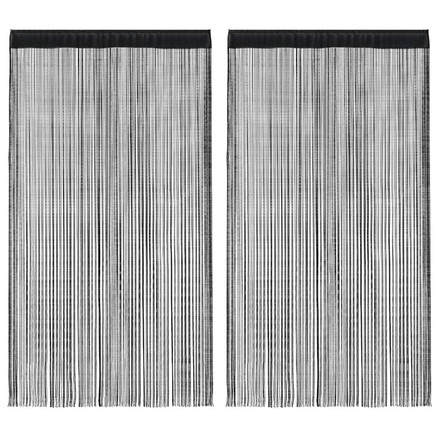 vidaXL ストリングカーテン 2点 100x250cm ブラックホーム&ガーデンデコレーション窓用品カーテン・ドレープ