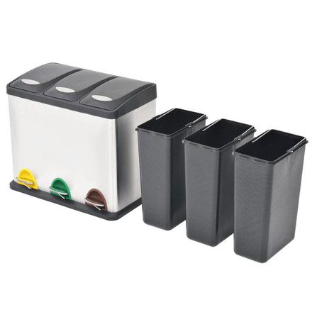 vidaXL ペダル式分別ごみ箱 ステンレススチール製 24L 家事用品 ごみ入れ ごみ箱