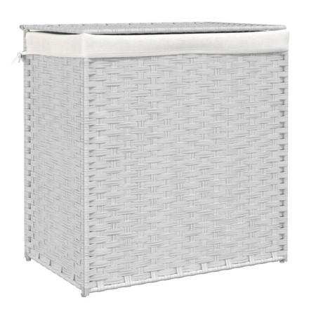 vidaXL ランドリーバスケット 2分割 ホワイト 53x35x57 cm