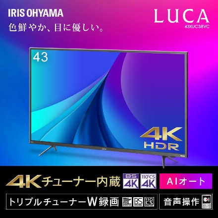 アイリスオーヤマ AI機能音声操作対応4Kチューナー内蔵液晶テレビ 43V型 43XUC38VC ブラック