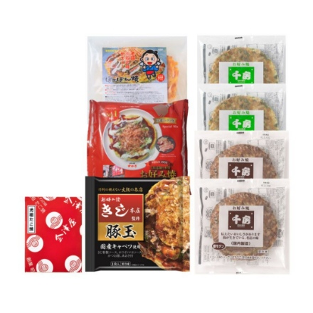 お好み焼きたこ焼きセット＜8食/千房ねぎ焼き180g・千房豚モダン焼き220g×各2、ぼてぢゅう豚玉240g・ゆかり特選ミックス焼き220g・きじ豚玉256g・元祖たこ焼き(12個入)150g×各1＞