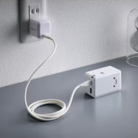 モバイルバッテリー エレコム 巻取り式USB-Cケーブル一体型10000mAh DE-C80L-10000WF 白×黒