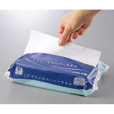 アズワンのペーパータオル 日本製 1袋 200枚入 再生紙100％ やわらかな風合い (7-6200-01)