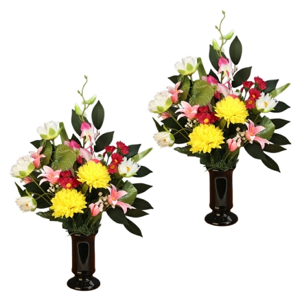 花器付きハスのアレンジ仏花 同色2個組 イエロー系