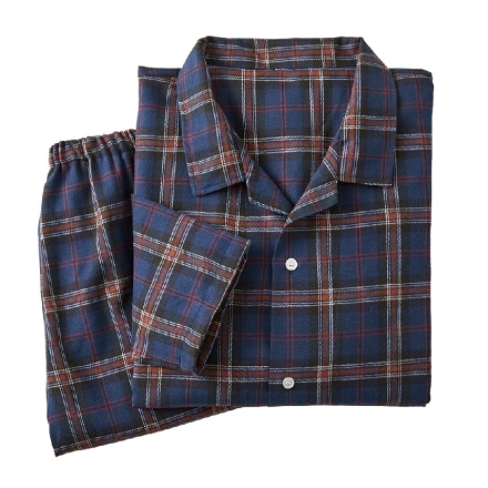 チェック柄 パジャマ メンズ 2色組 綿混起毛 ネイビー・グレー M