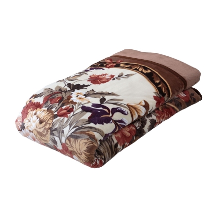 掛布団カバーになる衿付マイヤー毛布 ブラウン