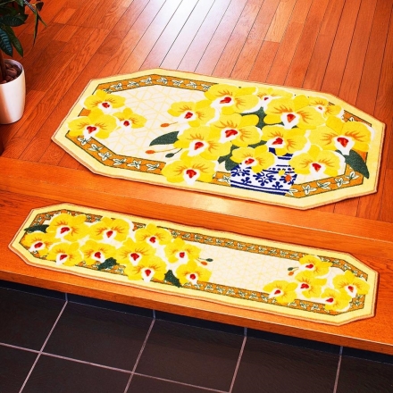 幸福の「黄色い胡蝶蘭」 八角玄関マット レギュラー 50×80cm