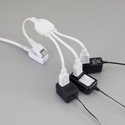 ACアダプター用延長コード 3個口 2個組 20cm ショートタイプ 延長ケーブル スイングプラグ トラッキング防止 絶縁カバー付 隙間配線 1500W ホワイト