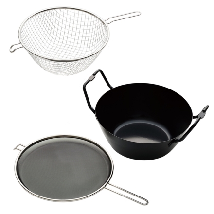 ラバーゼ 鉄揚げ鍋22cmセット 揚げ鍋 油切り 油はね防止ネット 日本製 燕三条 鉄製 両手鍋 天ぷら鍋 揚げ物