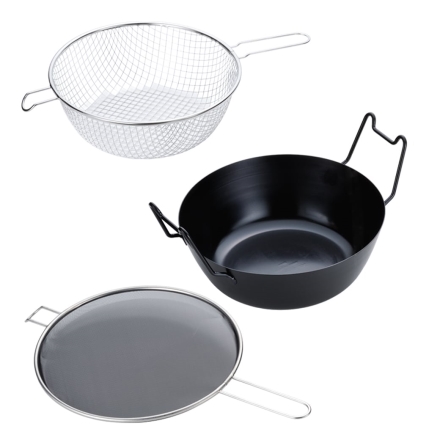 ラバーゼ 鉄揚げ鍋28cmセット 揚げ鍋 油切り 油はね防止ネット 日本製 燕三条 鉄製 両手鍋 天ぷら鍋 揚げ物