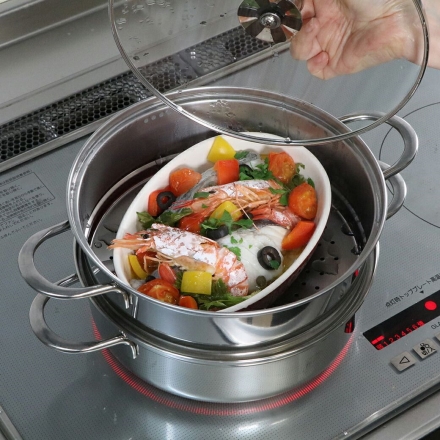 ステンレス製 二段蒸し器 23cm 蒸し器 ステンレス 鍋蒸し器 なべ 重ね 蒸し料理 蒸し鍋 IH