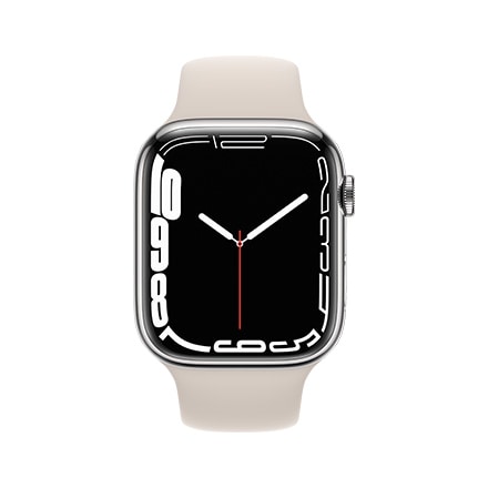 Apple Watch Series 7（GPS + Cellularモデル）- 45mmシルバーステンレススチールケースとスターライトスポーツバンド - レギュラー with AppleCare+