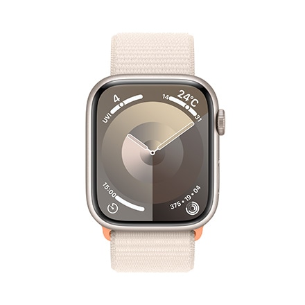 Apple Watch Series 9（GPSモデル）- 45mmスターライトアルミニウムケースとスターライトスポーツループ with AppleCare+