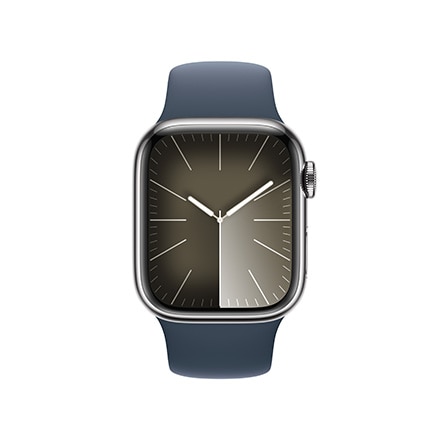 Apple Watch Series 9（GPS + Cellularモデル）- 41mmシルバーステンレススチールケースとストームブルースポーツバンド - M/L with AppleCare+