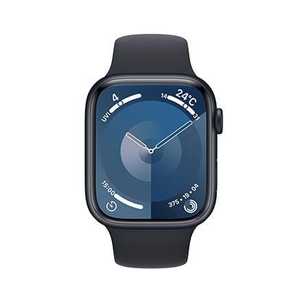 Apple Watch Series 9（GPS + Cellularモデル）- 45mmミッドナイトアルミニウムケースとミッドナイトスポーツバンド - S/M with AppleCare+