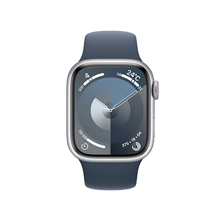 Apple Watch Series 9（GPSモデル）- 41mmシルバーアルミニウムケースとストームブルースポーツバンド - S/M