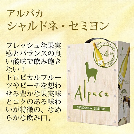 アルパカ シャルドネ セミヨン 3L×4箱入ケース BIB 3000ml チリ 白ワイン 辛口 BOXワイン 長S