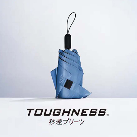 TOUGHNESS（タフネス） 秒速プリーツ 形状記憶 100%遮光 遮熱 耐風折りたたみ傘 晴雨兼用 Moon Gray