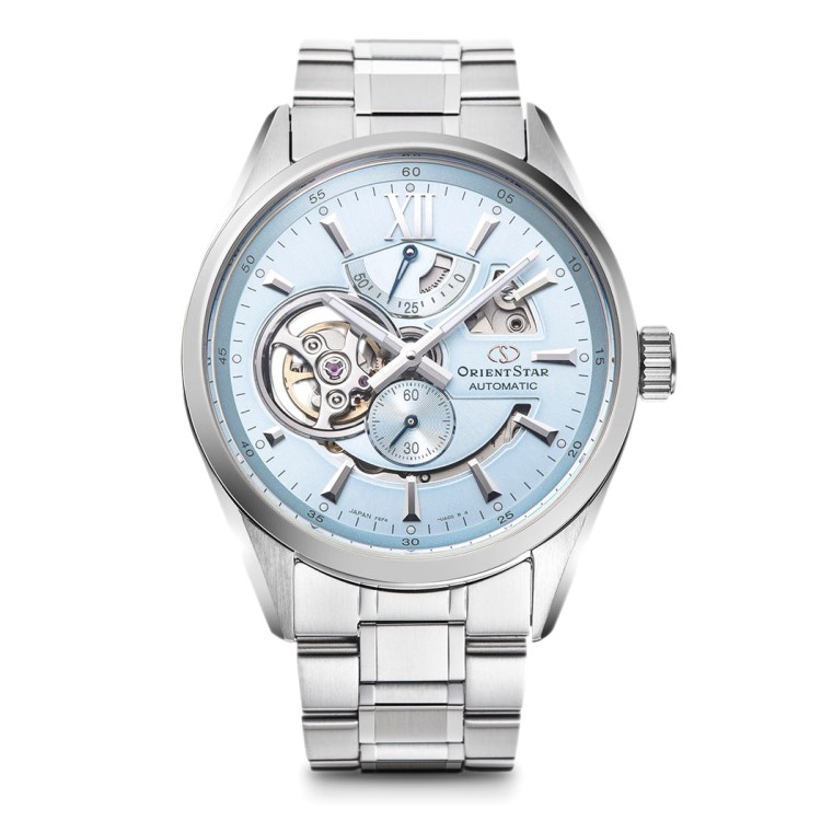 オリエントスター 腕時計 モダンスケルトン Moving Blue 雪景色 限定 自動巻 ステンレス メンズ 国内正規品 RK-AV0127L 丸型時計ケース付