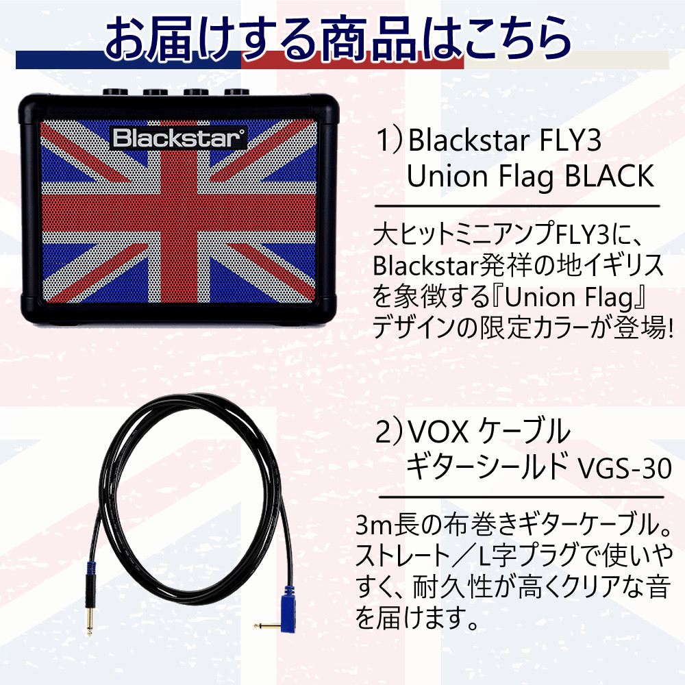 Blackstar ブラックスター FLY3 Union Flag Black ギターシールド VGS-30 セット