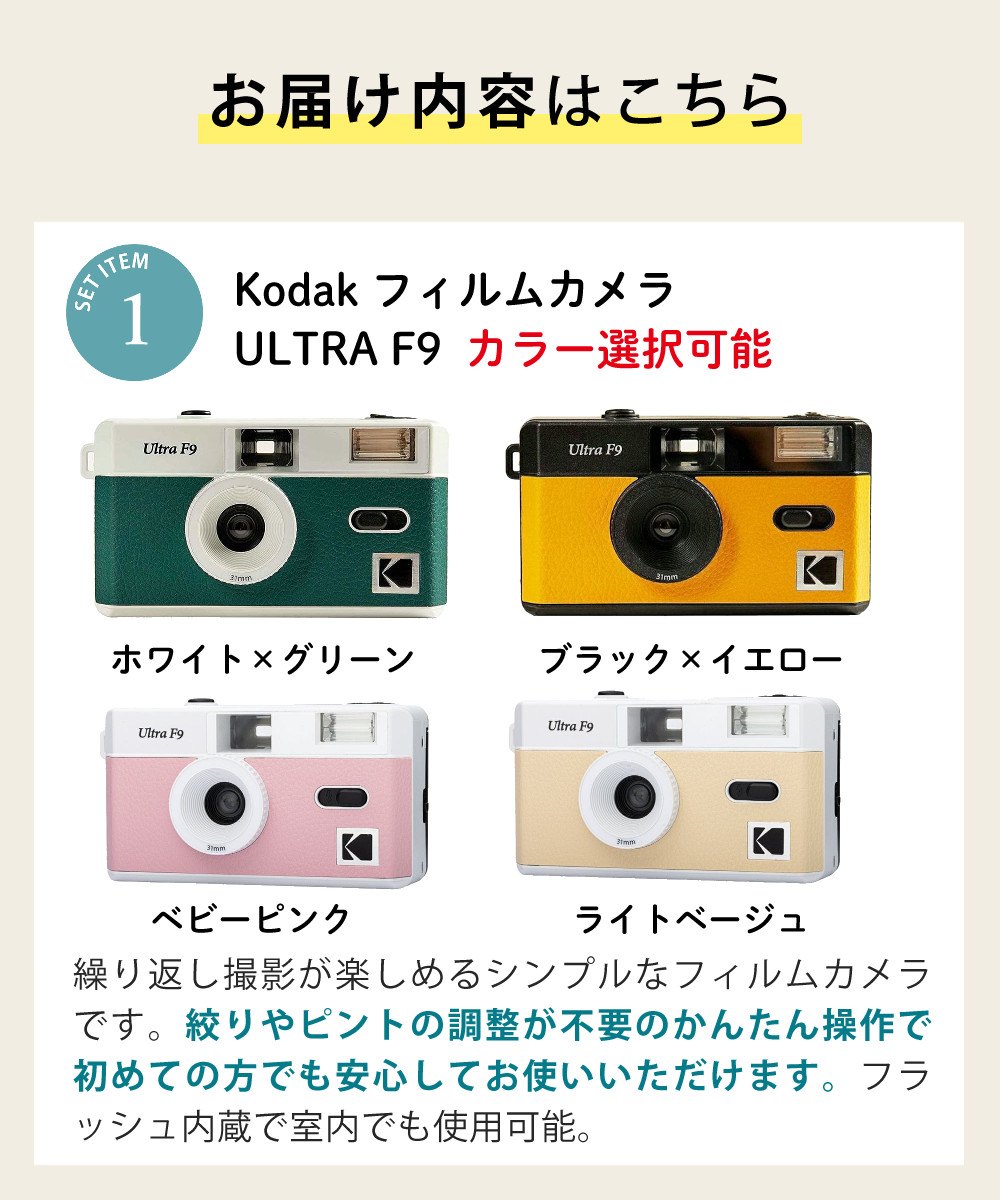 KODAK(コダック) フィルムカメラ ULTRAF9 ホワイトグリーン ＆ 36枚撮りフィルム ＆ 単4電池