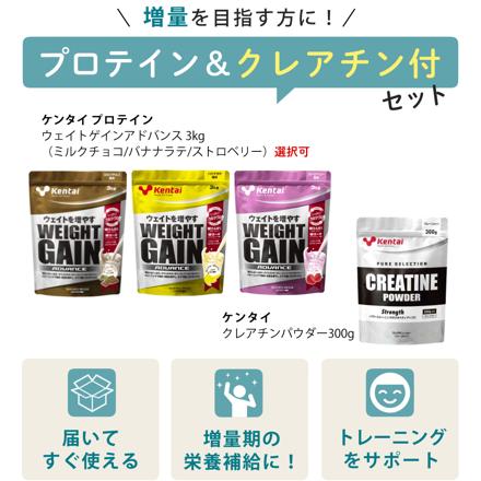 健康体力研究所 Kentai 3kg ウェイトゲインアドバンス ミルクチョコ風味＆ クレアチンパウダー 300g 2点セット
