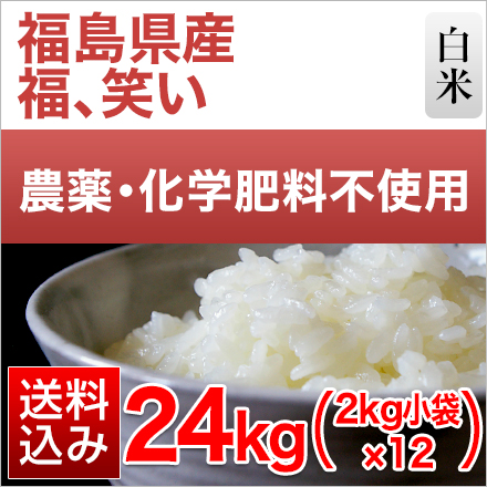 白米 福島県産 福、笑い 24kg 2kg×12袋 農薬・化学肥料不使用 令和5年産