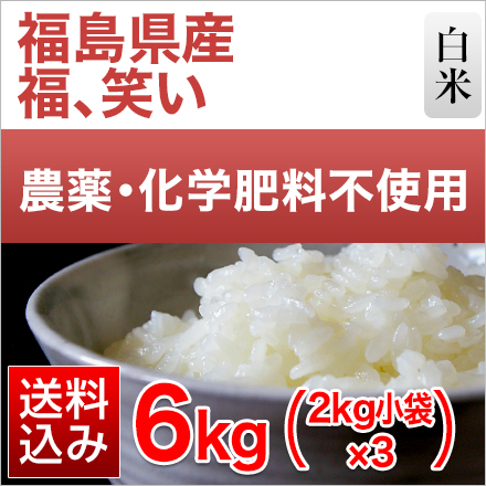 白米 福島県産 福、笑い 6kg 2kg×3袋 農薬・化学肥料不使用 令和5年産