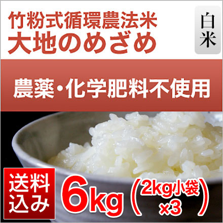 白米 竹粉式循環農法米 大地のめざめ （熊本県産 ヒノヒカリ） 6kg 2kg×3袋 農薬・化学肥料不使用 令和7年産