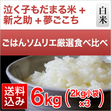 白米 ごはんソムリエ厳選 3種食べ比べ 新之助＋泣く子もだまる米＋夢ごこち 6kg 2kg×3袋 令和6年産