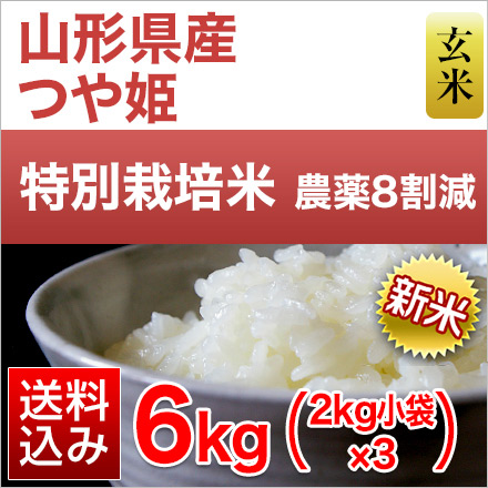 新米 玄米 山形県産 つや姫 6kg 2kg×3袋 特別栽培米 令和6年産