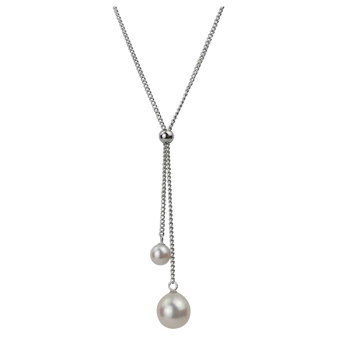 アコヤ真珠 2粒 5.0-9.0mm ロング チェーン ネックレス 〔チェーン：80cm＋5cmアジャスター〕 アクセサリー パール