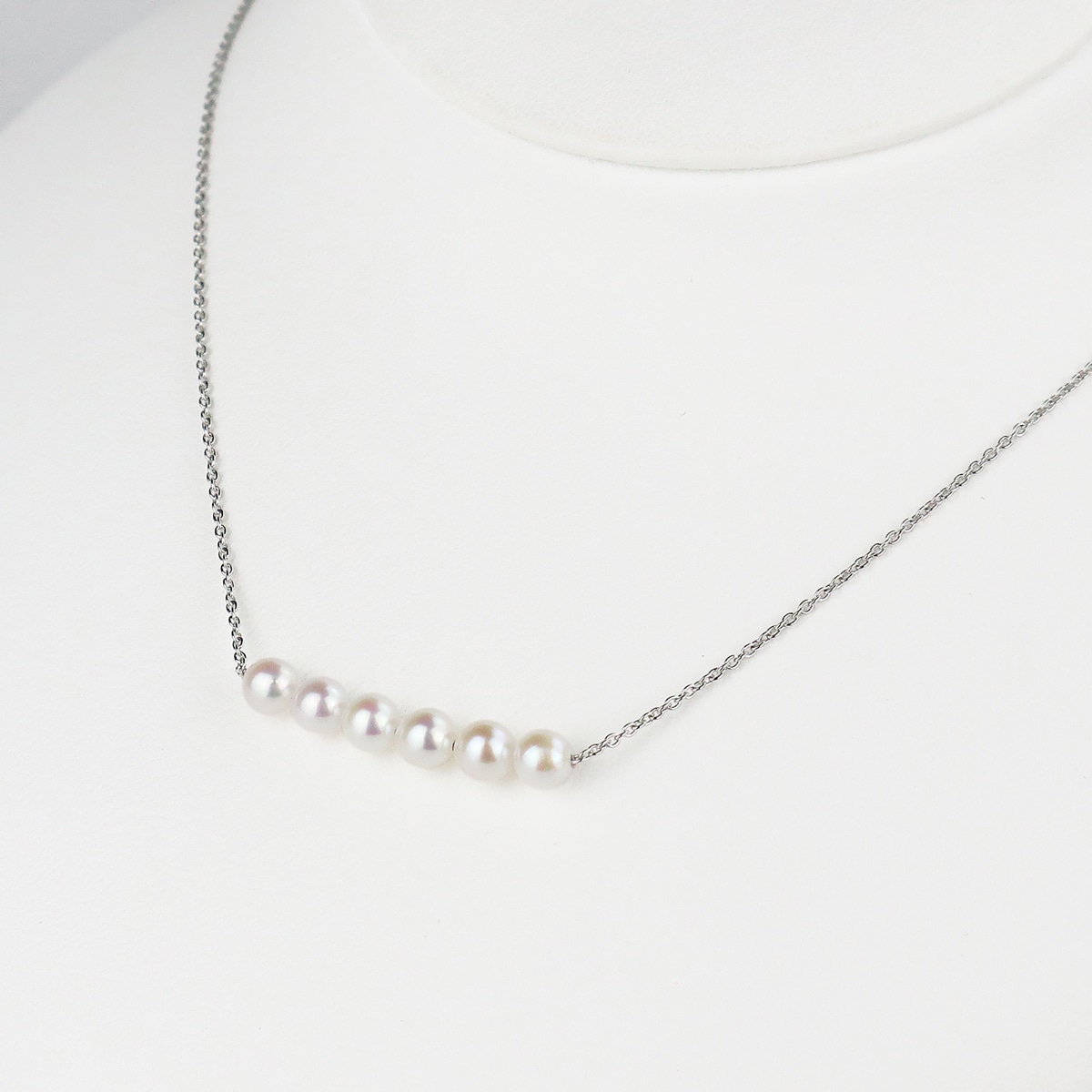 アコヤ真珠 6珠 4.5-5.0mm ベビーパール バー ネックレス 〔チェーン：44cm〕 アクセサリー パール